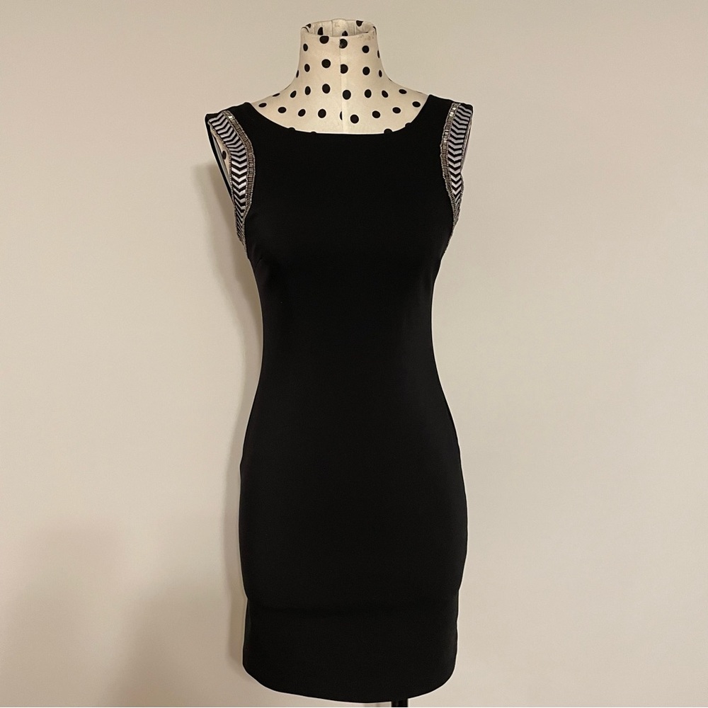 Zara Black Cocktail Dress with Embellished Sleeves